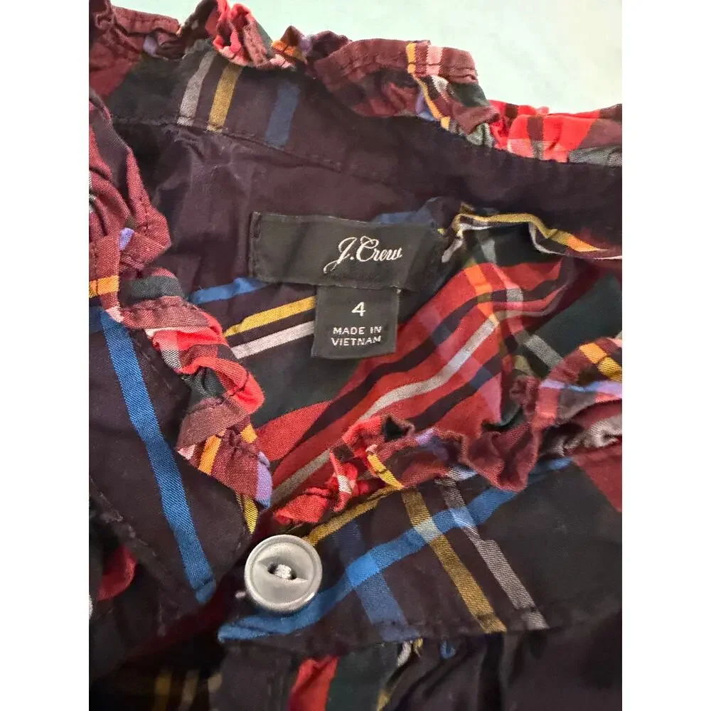 J.Crew Plaid Sleeveless Ruffle Neck Top Tartan Size 4
